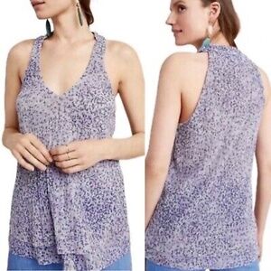 Anthropologie Purple Leopard Print‎ Ribbed Metallic Layered Tank Top Size MP